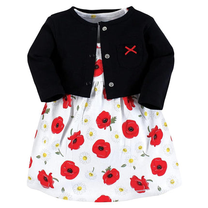 Conjunto de Vestido y Cárdigan de Algodón para Bebés Niñas Hudson Baby, Amapola Margarita, 12-18 Meses