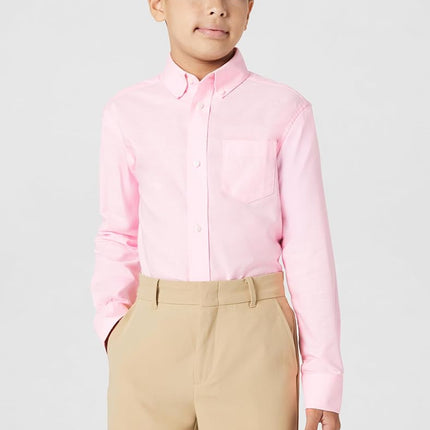 IZOD Boys' Long Sleeve Solid Button-Down Oxford Shirt, Medium Pink, 10