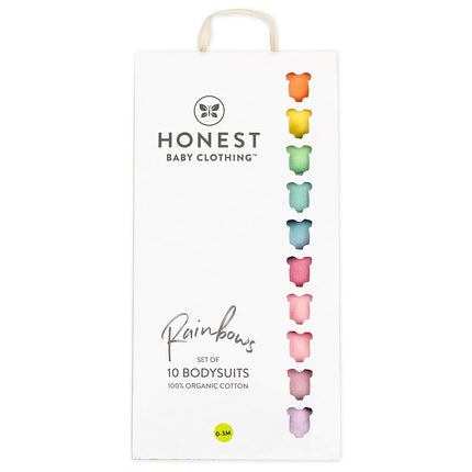 Honestbaby 10-Pack Short Sleeve Bodysuits One-Piece 100% Organic Cotton for Infant Baby Boys, Girls, Unisex, Rainbow Girl, Preemie