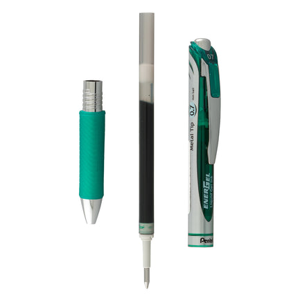 Bolígrafo de gel líquido retráctil Pentel EnerGel Deluxe RTX, 0,7 mm, punta metálica, tinta verde, (BL77BP2D)