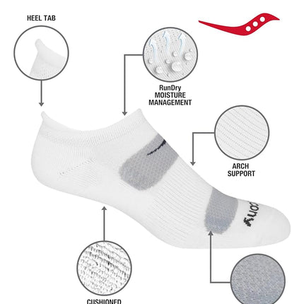 Saucony Men's Multi-Pack Mesh Ventilating Comfort Fit Performance Tab Socks, White (6 Pair), Shoe Size: 5-8