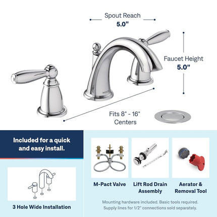 Moen Brantford Chrome Two-Handle High Arc Widespread Bathroom Sink Faucet for 3-Hole Setups with Valve Included, TV6620