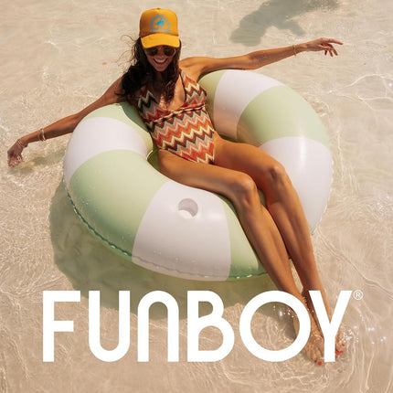 FUNBOY Giant Vintage Sage Green Stripe 48'' Tube Float with Integrated Cup Holder, Perfect for a Summer Pool Party, Large