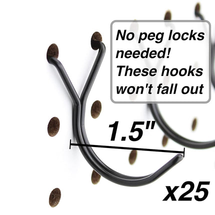 Pegboard J-Hook 1.5 Inch Black - 25pack