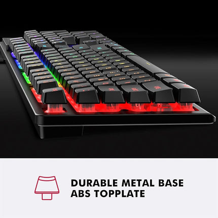 Teclado de juego con cable NPET K10, retroiluminación LED, diseño resistente a salpicaduras, teclas multimedia, teclado de membrana USB silencioso para escritorio, computadora, PC (negro)