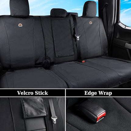 Fundas de asiento trasero Coverado, protector de asiento de lona impermeable para cojines de asiento de coche para niños y perros, fundas de asiento compatibles con Ford F150 2015-2025 y Ford F250 F350 F450 2017-2025 (negro, 2 piezas)