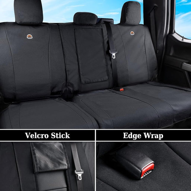 Coverado Rear Car Seat Covers, Waterproof Canvas Seat Protector for Car Seat Cushions for Kids & Dogs, Seat Covers Compatible with 2015-2025 Ford F150 & 2017-2025 Ford F250 F350 F450(Black, 2PCS)