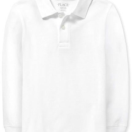 Polo piqué à manches longues pour garçons The Children's Place, Blanc, XXL (16 ans)
