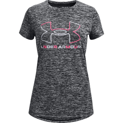 Under Armour Girls' Tech Big Logo Twist Short Sleeve T-Shirt, Black (001)/Cerise, Youth X-Large