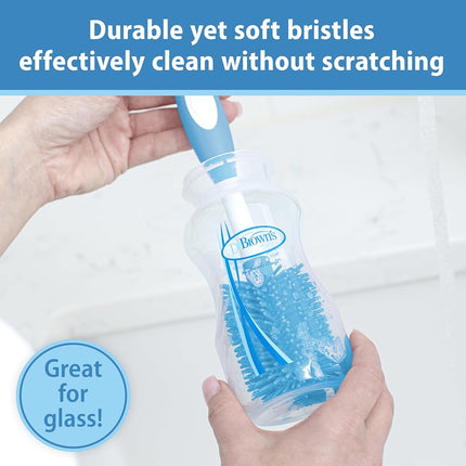 Dr. Brown's Soft Touch No Scratch Baby Bottle Cleaning Brush, Nipple Cleaner and Suction Cup Base for Easy Storage, BPA Free, Blue, 2 Pack