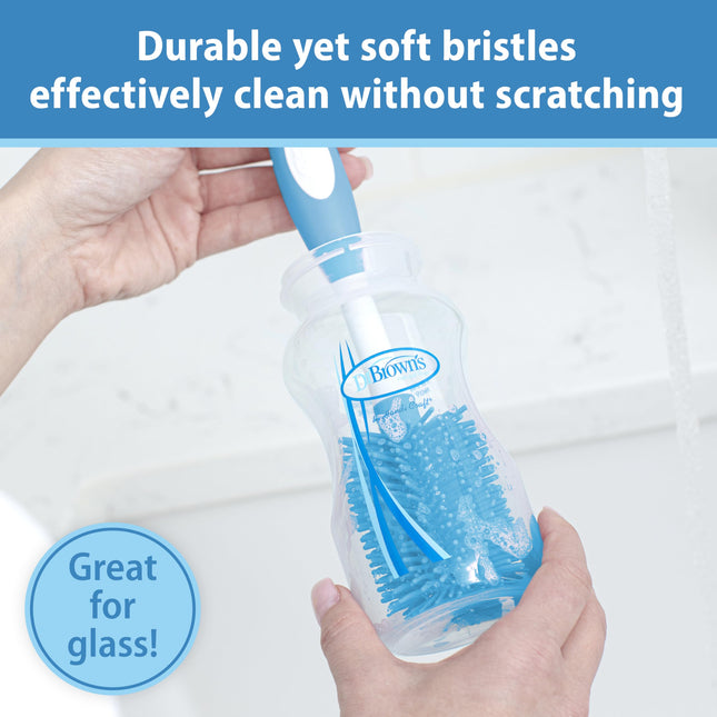 Dr. Brown's Soft Touch No Scratch Baby Bottle Cleaning Brush, Nipple Cleaner and Suction Cup Base for Easy Storage, BPA Free, Blue, 2 Pack