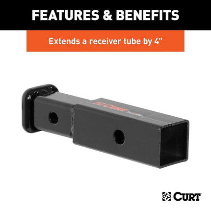 CURT 45770 Adaptador reductor de enganche de remolque, de 2 a 1-1/4 pulgadas, extensión de 4 pulgadas, 3,500 libras, negro