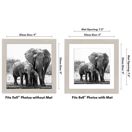Americanflat 11x11 Picture Frame in Light Wood - Displays 8x8 With Mat and 11x11 Without Mat - Composite Wood with Shatter Resistant Glass - Horizontal and Vertical Formats for Wall