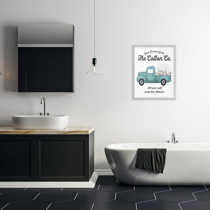 Stupell Industries Toilet Paper Cotton Co Delivery Truck Bathroom Word, diseño de Lettered and Lined, arte de pared enmarcado gris, 24 x 30, azul