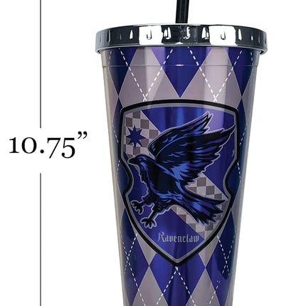 Spoontiques - Harry Potter Tumbler - Ravenclaw Foil Cup with Straw - 20 oz - Acrylic - Blue