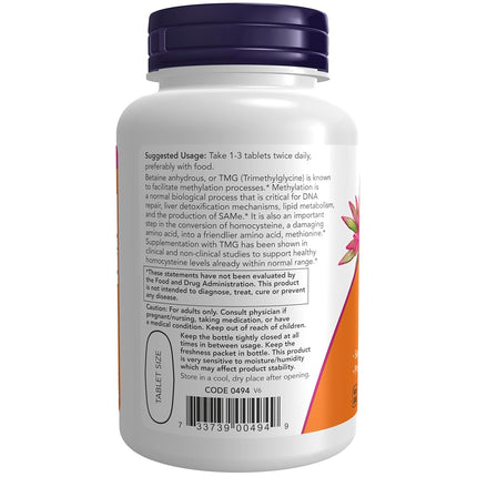 NOW Supplements, TMG (Trimethylglycine) 1,000 mg, 100 Tablets