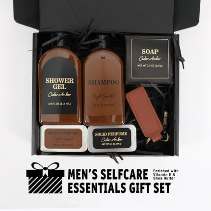 Fathers Day Gift Body & Earth Gifts for Men, Gifts Set 6Pcs Gift Baskets for Men, Mens Gift Cedar and Santal scented Bath Set, Father's Day Gifts, Birthday Gifts for Him, Dad, Boyfriend, Christmas.
