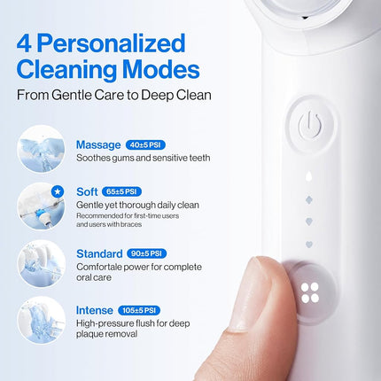 usmile C10 Portable Water Flosser – Travel-Friendly, 95-Day Battery, 4 Modes, 360° Nozzle, 180ml Tank, IPX7 Waterproof, Dentist-Recommended for Braces, Implants & Sensitive Gums (White)