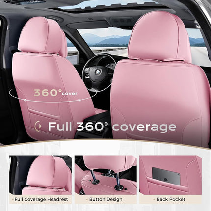 Coverado Seat Covers Full Set, 5 Seats Seat Covers for Cars, Waterproof Nappa Leather Car Seat Covers with Head Pillow, Seat Protectors Car Seat Cushion Universal Fit for Most Cars (Pink)