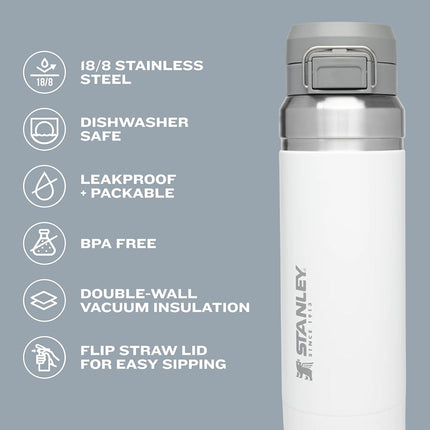 Stanley Quick Flip GO Water Bottle 24 OZ | Push Button Lid | Leakproof & Packable for Travel & Sports | Insulated Stainless Steel | BPA-Free | Black 2.0
