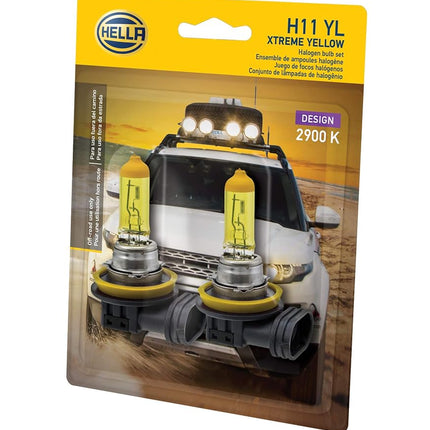 HELLA H11 YL Twin Blister Xtreme Yellow Bulb (12V 55W), 2 Pack