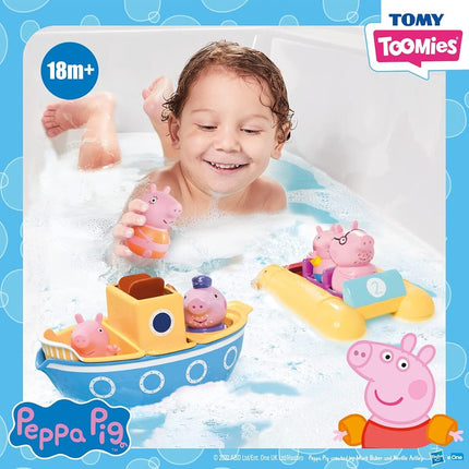 Tomy E73453 Toomies Boat Adventure Set with Peppa Pig - Bath Toys Collection - Grandpa Pig's Boat - Pedalo - Plus 5 Sprinkler Characters - From 18 Months, Multi-Coloured