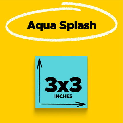 Notas Post-it Super Sticky, 5 blocs de notas adhesivas, 76 x 76 mm, Material escolar, Productos de oficina, Notas adhesivas para superficies verticales, Monitores, Paredes y ventanas, Aguamarina