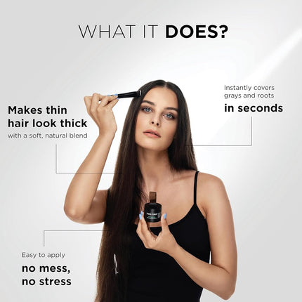 THICK FIBER Root Touch Up & Hairline Powder with Brush (Light Brown) – Covers Grey Roots & Thin Hair – Water & Sweat Resistant – Hair Loss Concealer for Women, Bald Spots, Root Coverage & Part Lines