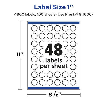 Avery Glossy White Starburst Labels with Sure Feed, 1", 4,800 Glossy White Labels, Print-to-The-Edge, Permanent Label Adhesive, Laser/Inkjet Printable Labels