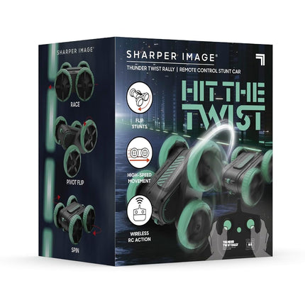 Sharper Image® Thunder Twist Rally - RC Stunt Car with Rechargeable Battery, High-Speed 360° Stunts, Double-Sided Driving, 2.4 GHz Remote Control, LED Lights, Flips & Spins Rotating Car Kids Toy Gift