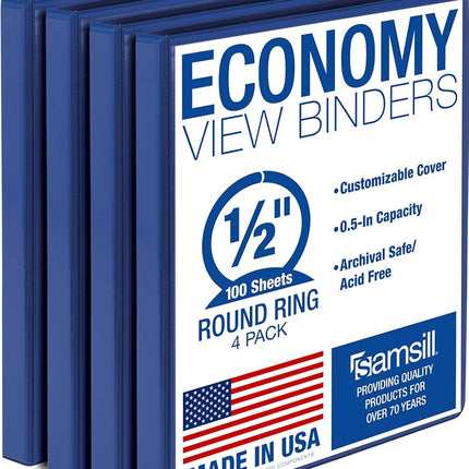 Samsill 0.5 Inch 3 Ring Binder, Made in USA, Econo