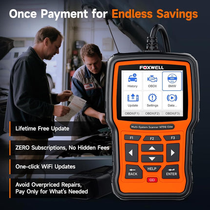 FOXWELL NT510 Automotive OBD2 Scanners Code Reader for BMW Full System Car Diagnostic Scan Tool with Car Engine, Transmission, SRS, ABS, EPB, Oil Reset, DPF, SAS and Battery Registration