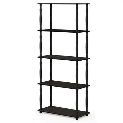 Furinno TURN-S-TUBE Storage Shelves, 5-Tier Book Shelf, Corner Shelf, Toolless Open Shelves, Classic Tubes, for Organization and Storage, Living Room, Garage, Home Office, Espresso