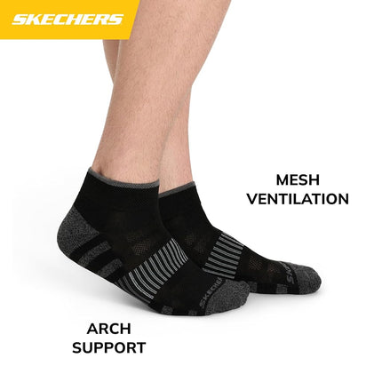 Skechers Men's 8-Pack Work Collection Quarter Crew Socks, Extended Cushion & Mesh Ventilation, Black, 10-13