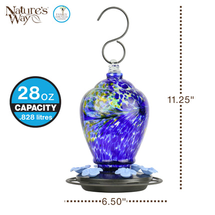 Nature's Way Bird Products AGF2 Spring Rain Hand Blown Artisan Gravity Hummingbird Feeder, 28 Oz