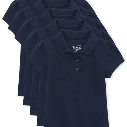 The Children's Place Baby Girls and Toddler Girls Short Sleeve Ruffle Pique Polo, Tidal, 4T