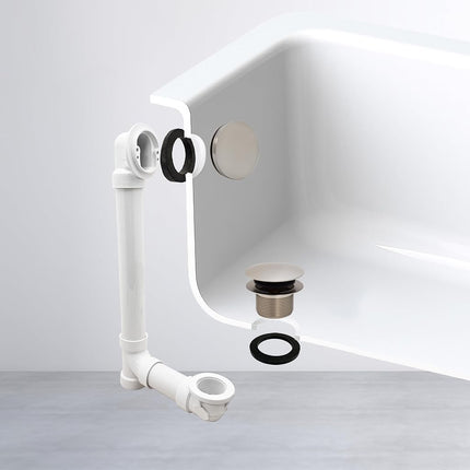 Westbrass 493244H-4-07 12" & 4" Bath Waste & Overflow Assembly with Tip-Toe Drain Plug and Illusionary Faceplate-SCH. 40 PVC Pipe, Satin Nickel
