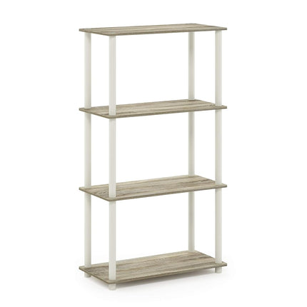 Furinno TURN-N-TUBE Storage Shelves, 4-Tier Toolless Book Shelf, Corner Shelf, Toolless Open Shelves, for Organization and Storage, Living Room, Garage, Home Office, Sonoma Oak