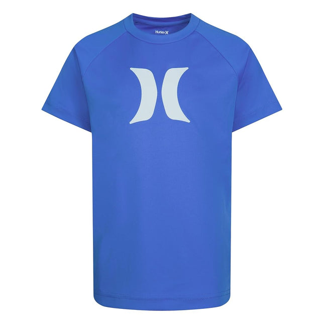 Hurley Boys' UPF 50+ Rash Guard Swim Shirt, Blue Ice/Icon, 4T