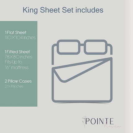 pointehaven Flannel Deep Pocket Set with Oversized Flat Sheet, King, Snow Flakes Navy