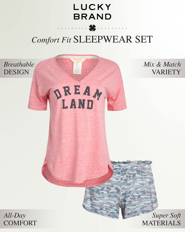 Ensemble de pyjama pour femme Lucky Brand – T-shirt à manches courtes et short en tricot gaufré (TP-TG), Vintage Camo, TP