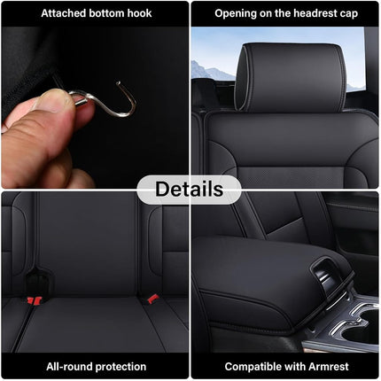 Coverado Chevy Silverado Car Seat Covers, Waterproof Car Seat Protectors Fit for 2014-2018 Chevy Silverado GMC Sierra 1500 and 2015-2019 2500HD 3500HD Crew Cab(Full Set, Black)