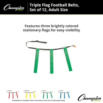 Champion Sports Triple Flag Football Set, Green, Size 32/39, Pack of 12