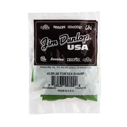 Jim Dunlop 412R.88 Tortex® Sharp, Green, .88mm, 72/Bag