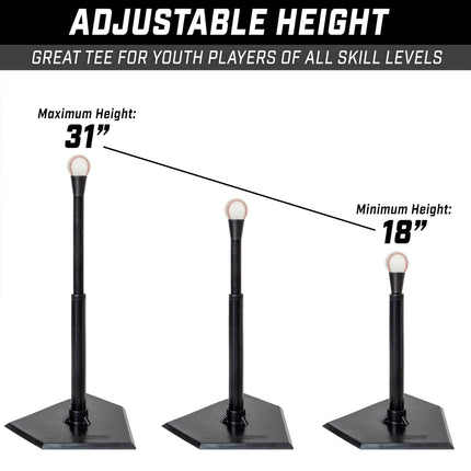 GoSports Jr. Baseball & Softball Batting Tee - Adjustable Rubber Hitting Tee for All Leagues and Skill Levels