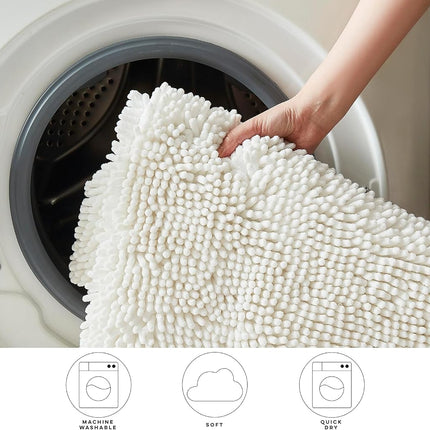 Tapis de bain antidérapant, tapis de salle de bain blanc, grand tapis de couloir en chenille lavable, ultra-doux et absorbant, en microfibre à séchage rapide pour le sol de douche par Casual Living, 24 x 60 pouces, blanc