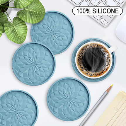 ME.Fan Silicone Coasters [6 Pack] Coasters with Holder - Drinking Coasters - Cup Mat for Drinks - Live for Hot or Cold Drink Thickened, Deep Tray Ether