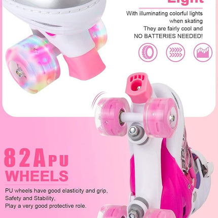 OTW-Cool Adjustable Roller Skates for Girls and Women, All 8 Wheels of Girl's Skates Shine, Safe and Fun Illuminating for Kids
