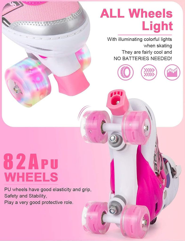OTW-Cool Adjustable Roller Skates for Girls and Women, All 8 Wheels of Girl's Skates Shine, Safe and Fun Illuminating for Kids