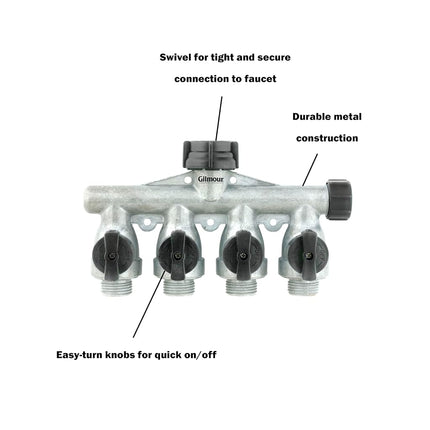 Gilmour Full Flow Aluminum Four Way Connector AY4FFM